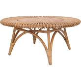 Alani Round Coffee Table in Honey Brown Finish Wood & Rattan